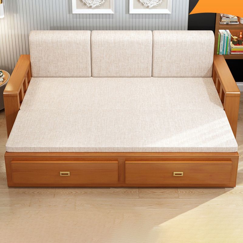 Removable Cushions Scandinavian Solid Wood Futon Sleeper Sofa Bed