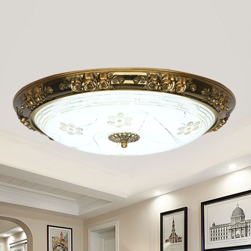 Strukturierte Glasschüssel-Unterputzlampe Bauernhaus 12,5"/15"/19" breite LED-Schlafzimmer-Unterputzbeleuchtung in Gold, warmes/weißes Licht