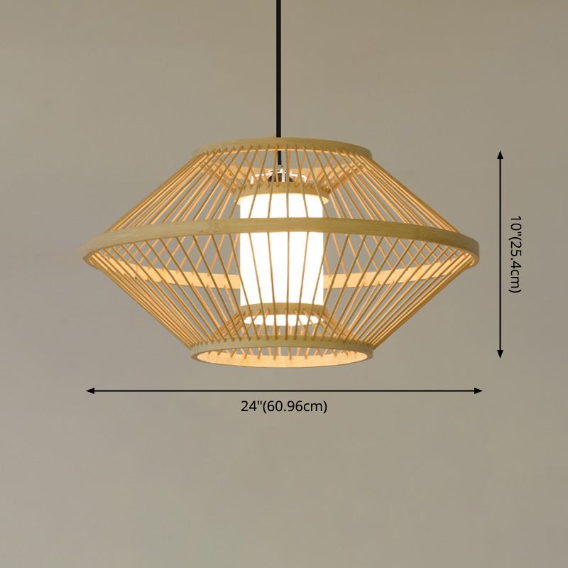 1-Light Bamboo Japanese Pendant Light Beige Down Lighting for Dining Room