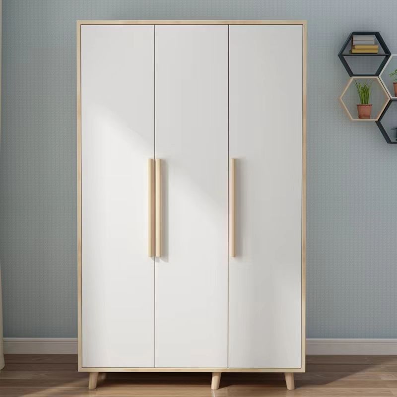 White Engineered Wood Armoire for Bedroom Modern Cabinet with Legs
