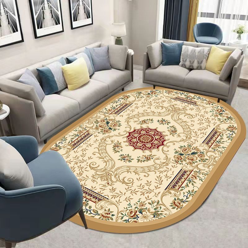 Dark Red Flower Rug Blending Traditional Rug Washable Rug for Home Decor