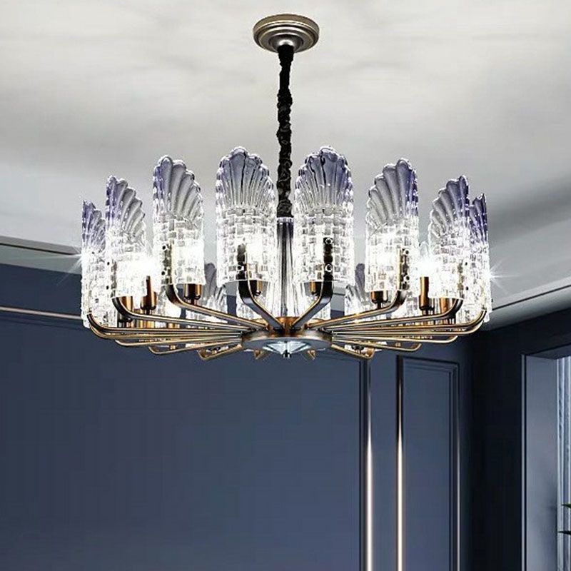 Peacock Feather Dining Room Ceiling Lighting Clear Crystal 12 Heads Modern Chandelier Light in Blue