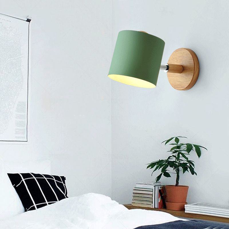 Macaron Cylindrical Wall Reading Lamp Metal 1 Head Bedroom Wall Light Fixture