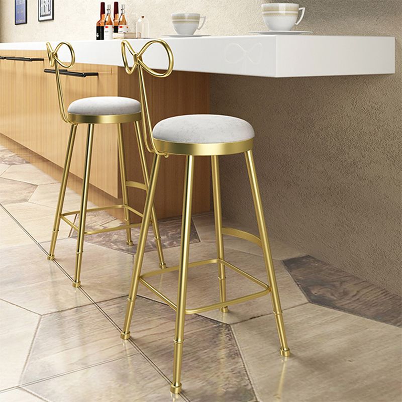 Upholstered Counter Stool Glam Style Round Low Back Bar Stool with Gold Frame