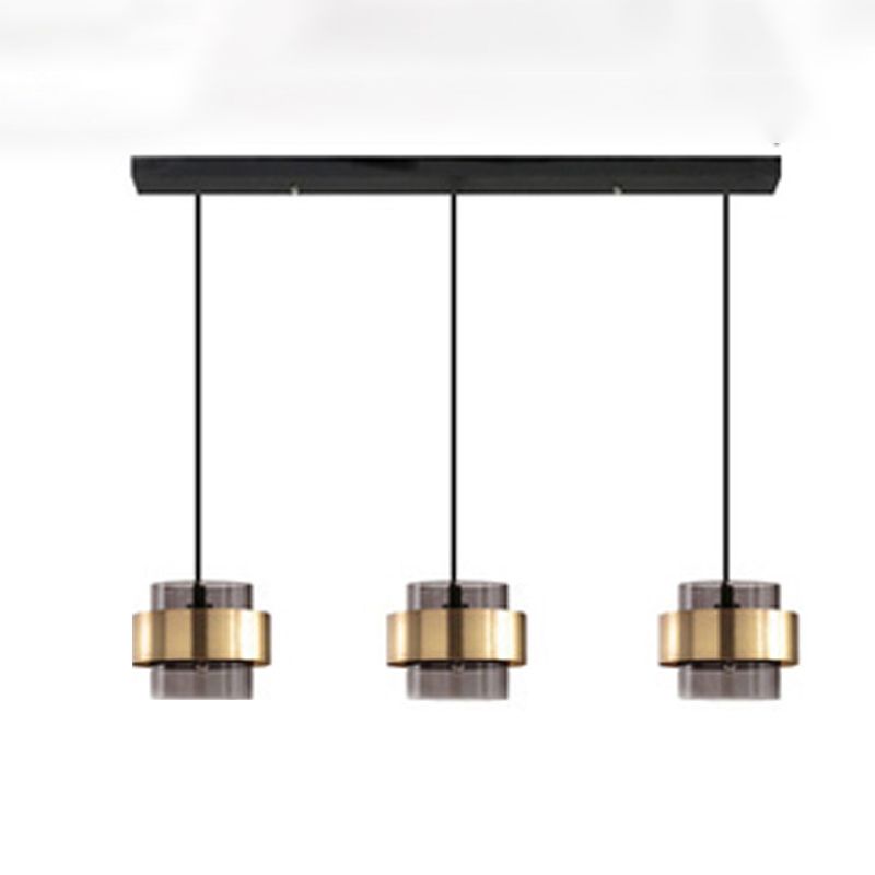 Modern Artistic Cylindrical Pendant Light Electroplate Metal Hanging Lamp with Glass Shade