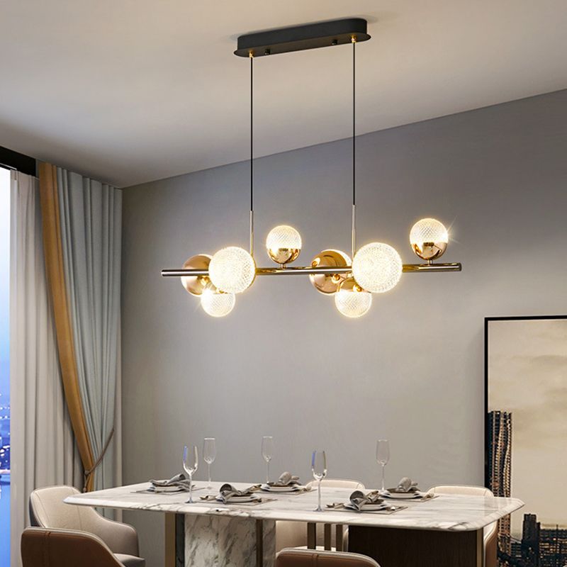Modern 8-Light Black Island Lighting Glass Island Pendant Lighting for Dining Room