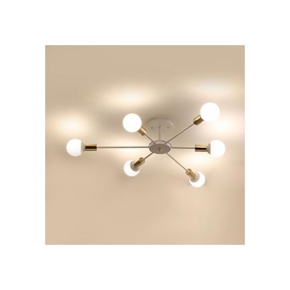 Iluminación de techo de metal con acabado blanco industrial retro de montaje semi empotrado Sputnik de 6/8/9 bombillas para dormitorio