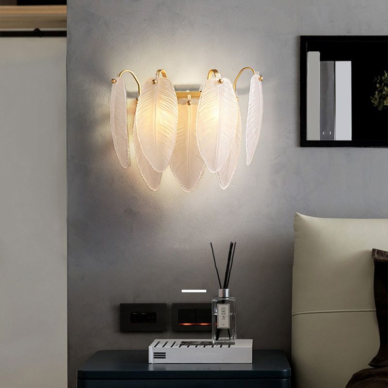 Solid Brass and Glass 2 - Light Wall Sconce in Gold Finish Modern Wall Light