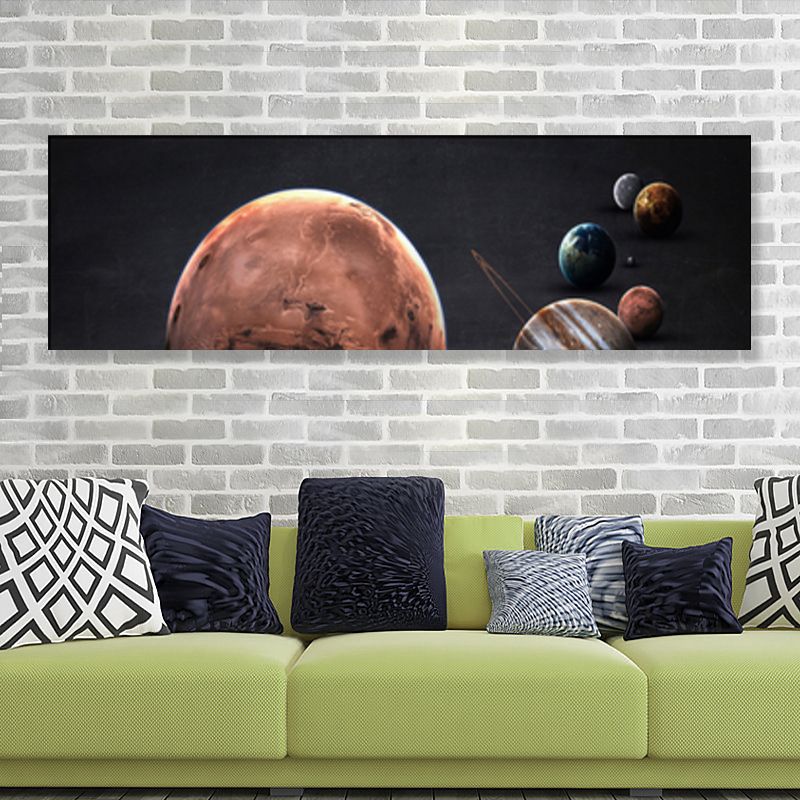 Grand Planet Canvas Print Textured Children's Art House Interior Wall Decor in Light Color