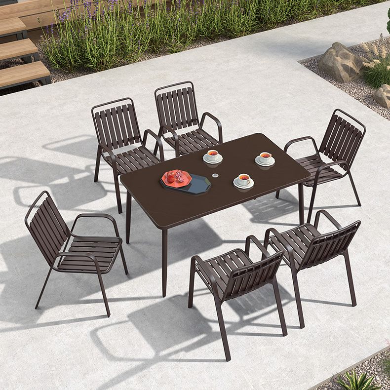 Industrial Dining Chairs in Brown with Steel Base and Plastic Back