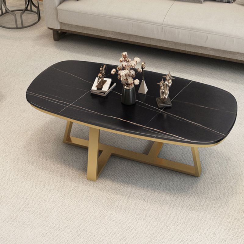 Stone Top Cross Legs Coffee Table 1 Single Oval Cocktail Table