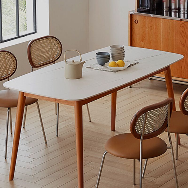 Sintered Stone Top Dining Table Rectangle Table with Wooden Base and 4 Legs