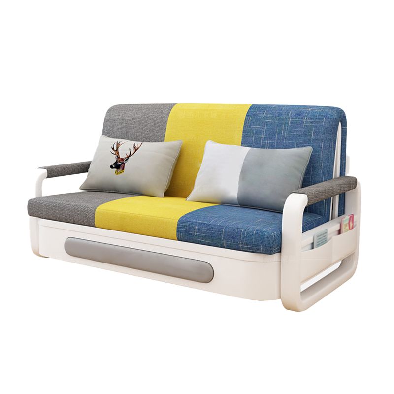 Contemporary Linen Square Arm Sofa Bed Standard Foldable Sofa for Living Room