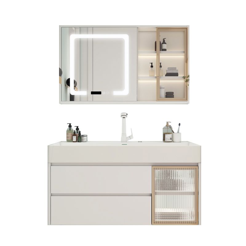 White Bathroom Vanity Mirror Rectangle Single Sink Wall Mount 2 Drawers Vanity with Door