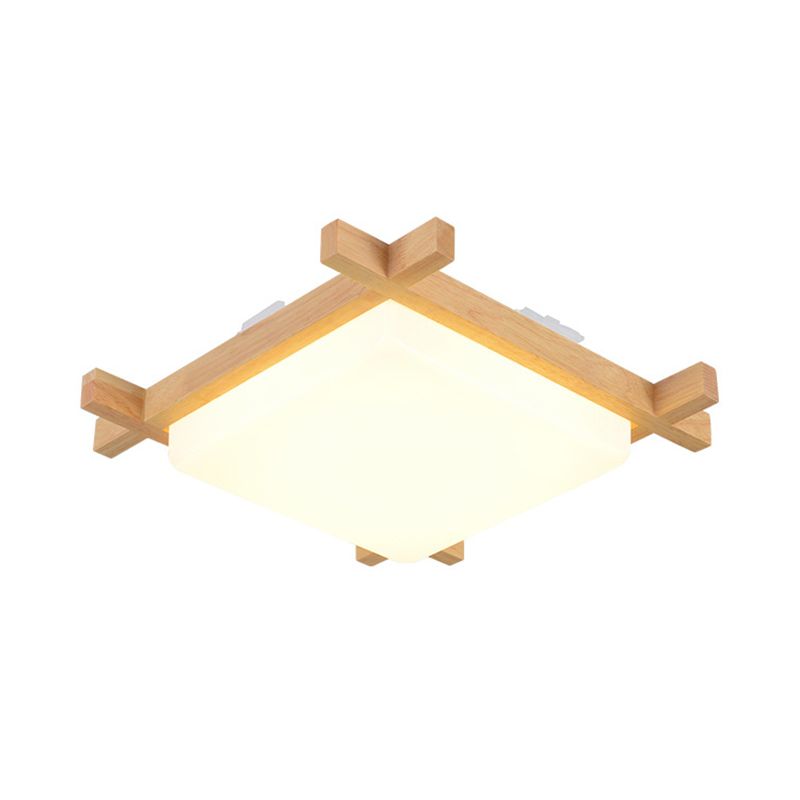 Wood Chessboard Shaped Flush Mount Nordic 15"/16.5"/20.5" Wide LED Acrylic Ceiling Light Fixture in Warm/White Light