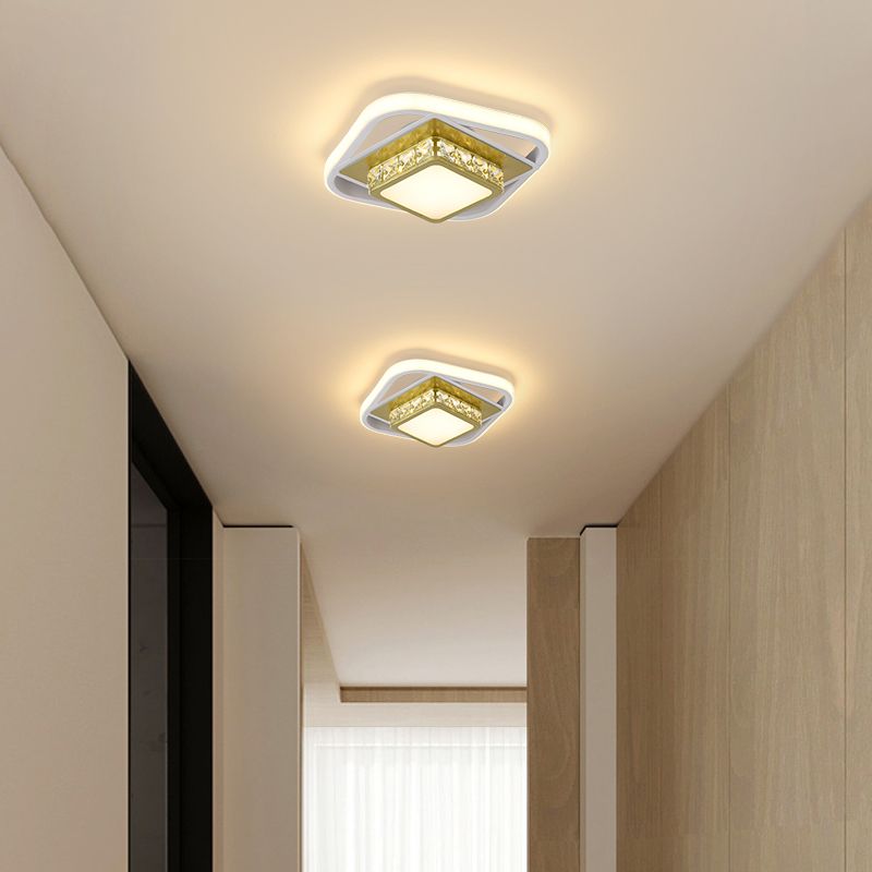 Quadratische Flush Licht Nordic Style Acryl Eingang LED Flush Deckenleuchte mit dekorativem Kristall