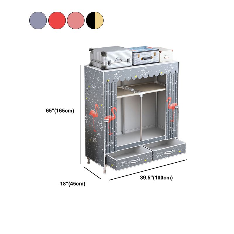 Modern Style Wardrobe Armoire Silver Steel Frame Wardrobe with Drawer