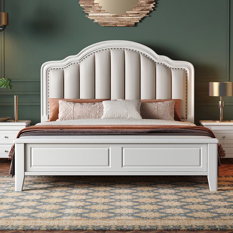 Scandinavian Wood Arched Standard Bed, White Panel Headboard Bed