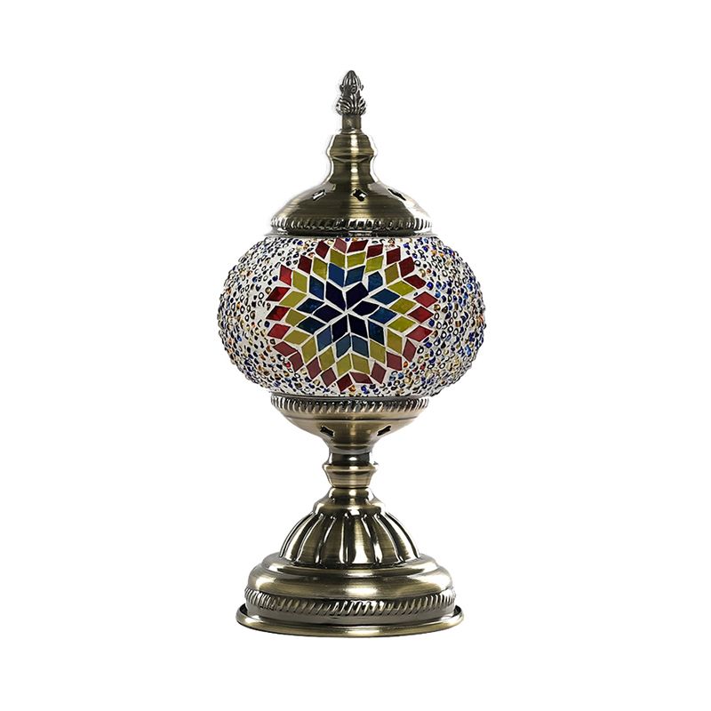 1 Light Night Light Mediterranean Global Orange/Red and Blue Stained Glass Table Lamp for Bedroom