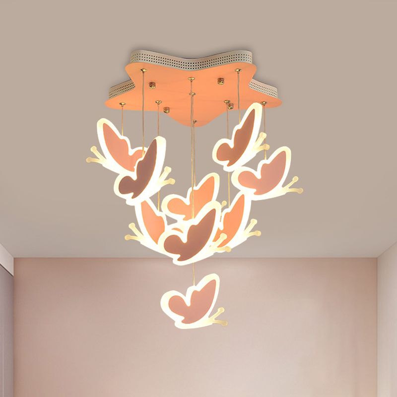 Lámpara de techo de clúster de mariposa voladora estilo acrílico rosa/azul semi flush monte lámpara de luz