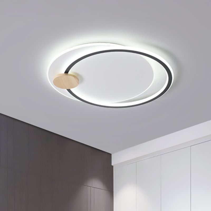 Metal LED Circle Ceiling Lamp Simplicity Black/Grey Flush Mount Lighting Fixture in Warm/White Light, 16.5"/20.5" Width