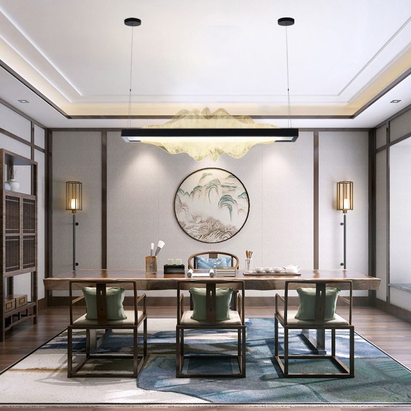 Modern Metal Chandelier Lamp Linear 1-light LED Island Pendant for Dining Room