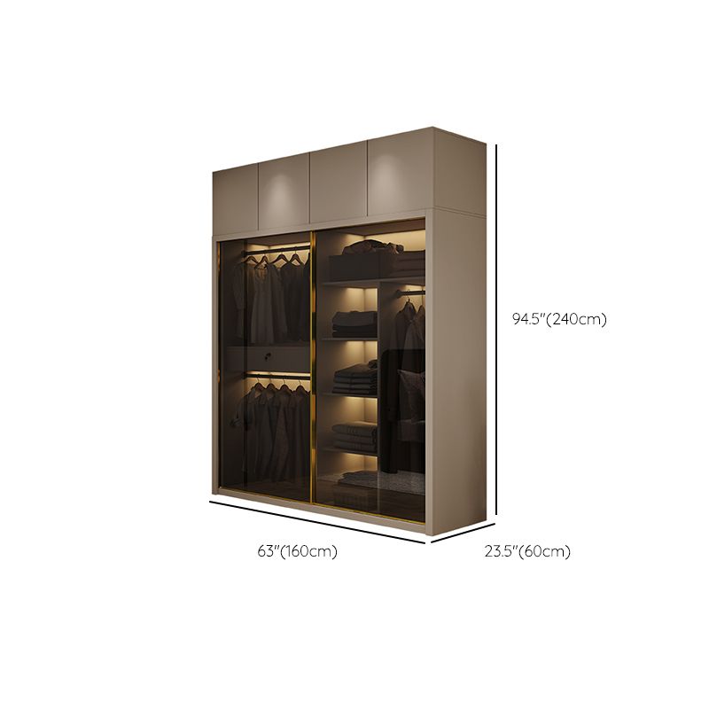 Glass and Wood Wardrobe Cabinet Sliding Wardrobe Armoire without Light