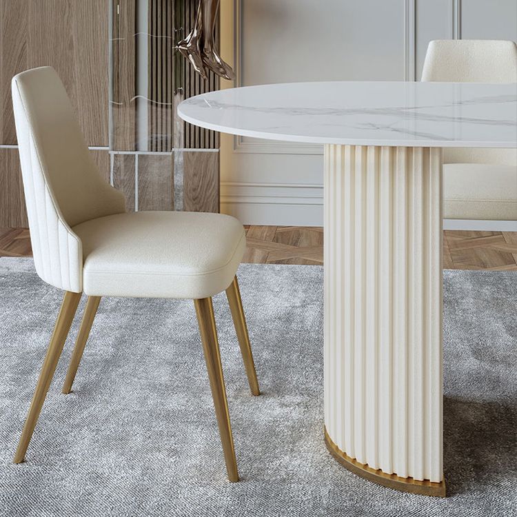 Oval Shape Luxury Dining Table White Tone Fixed Table with Sintered Stone
