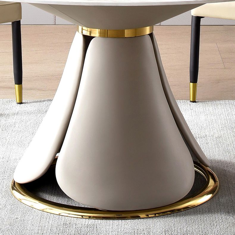 Traditional Luxury Dining Table Round Dining Table with Stainless Steel Pedestal