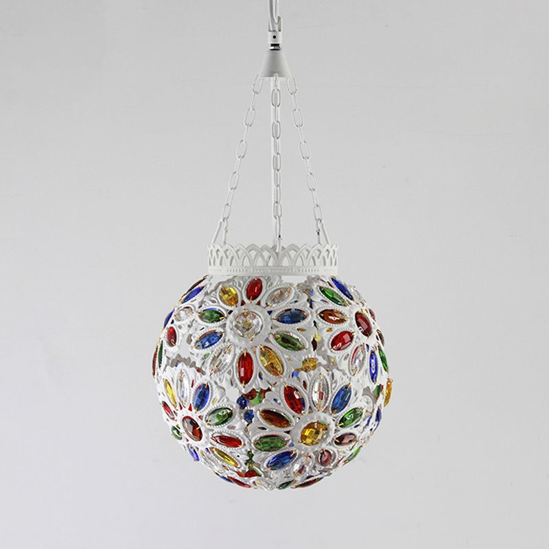 Metal White Hanging Light Globe 1 Head Traditional Suspension Lamp for Dining Room