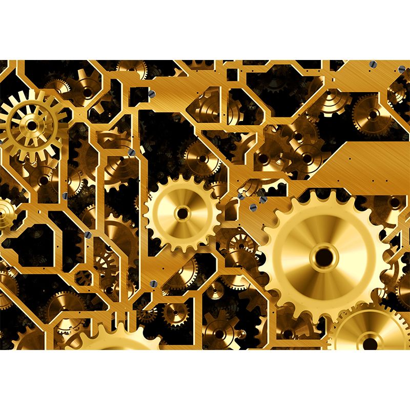 Industrial Style Metal Gear Mural Mildew Resistant Wall Covering for Repair Shop Decor