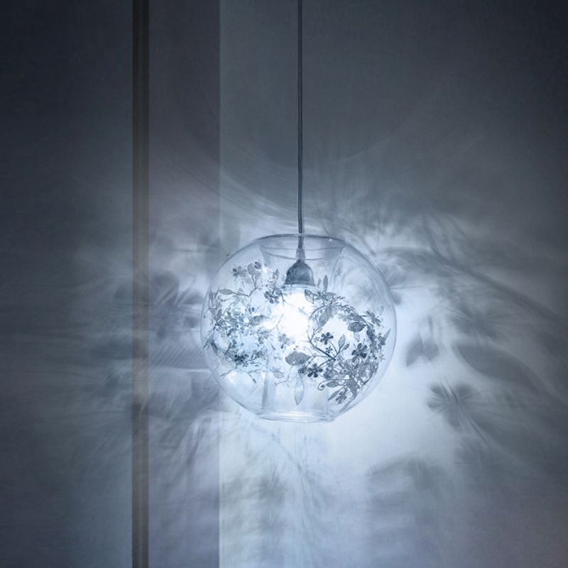 Modern Art Deco Pendant Light Spherical Clear Glass 1 Light Suspension Light for Living Room