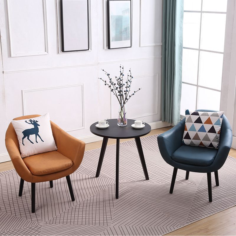 Modern Style Wood Armrest Cushion Back Strap Pillow Arm Chair