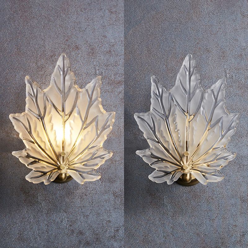 Individual Maple Leaves Wall Sconce Brass Siding Wall Light Sconce in Glass Shade
