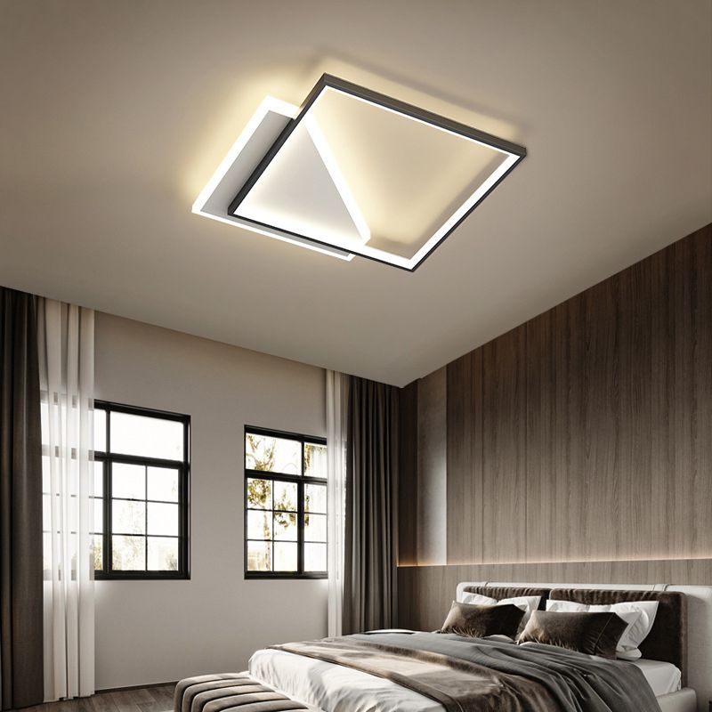 Metal Geometric Shape Flush Mount Light Modern-Style 2 Lights Flush Ceiling Light in Black