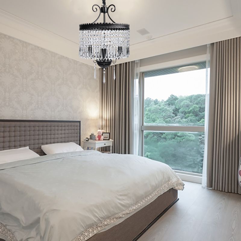 Suspension de brin en cristal clair avec modernisme à tambour modernisme 3 lumières lampe de lustre en noir