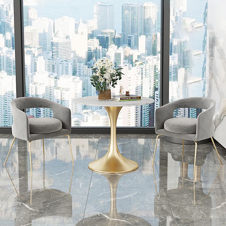 Round Tulip Base Glam Dining Table White Fixed Table of Sintered Stone