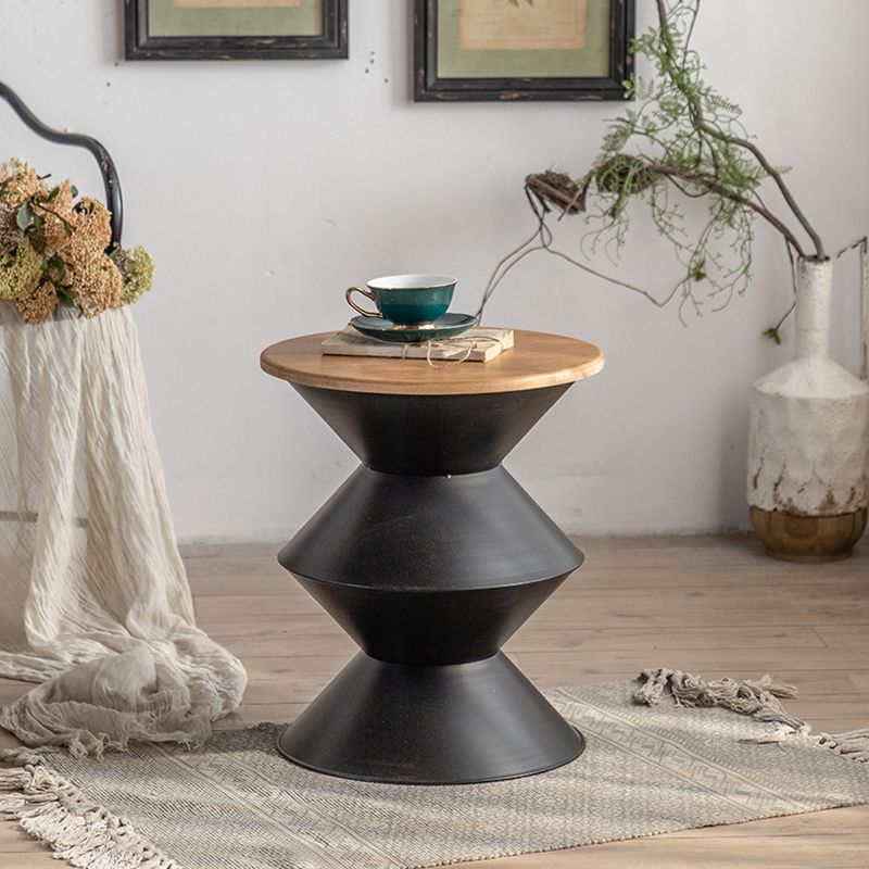 Round Wood Distressed Coffee Table Metal Pedestal Cocktail Table