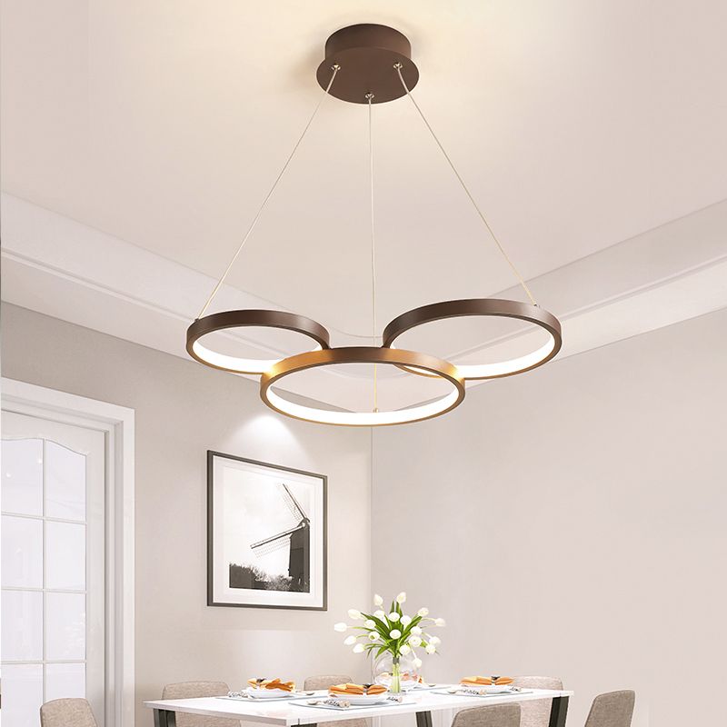 Modernist LED Chandelier Pendant Brown 3/4/5 Tiers Halo Ring Hanging Lamp with Acrylic Shade