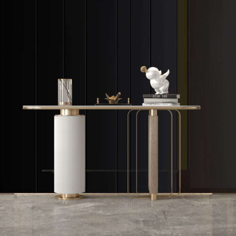 14 inch Wide Glam Accent Table Oval Stone Console Table for Hall