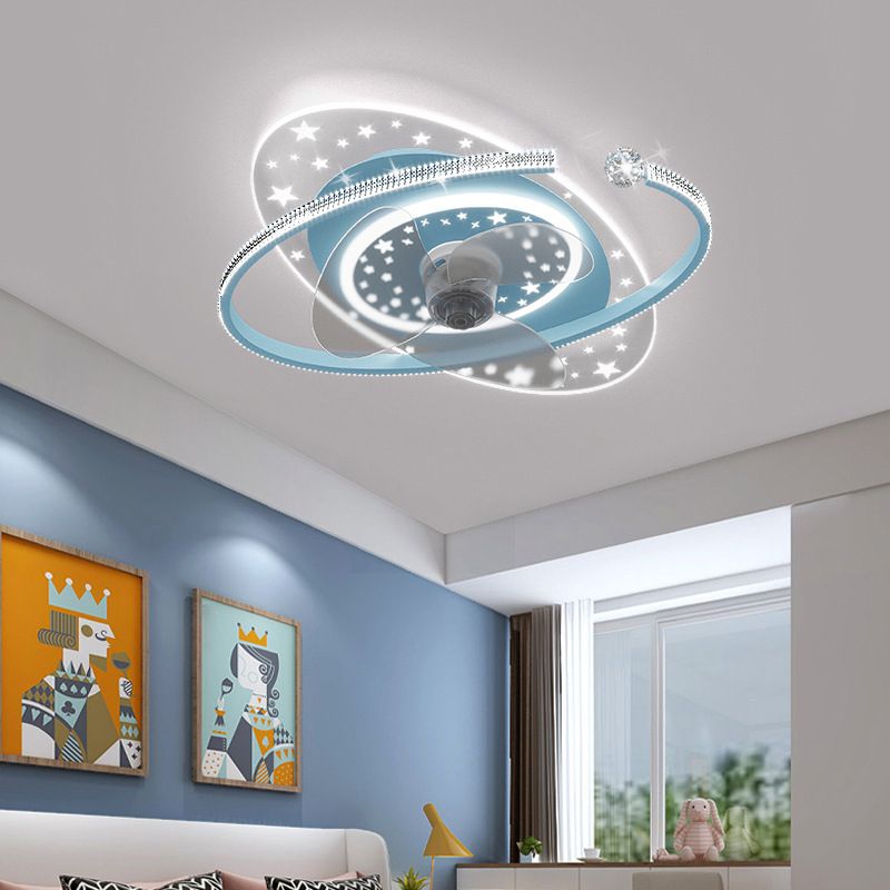 Modern Oval Ceiling Fan Light Metal 1 Light LED Ceiling Fan for Children's Room
