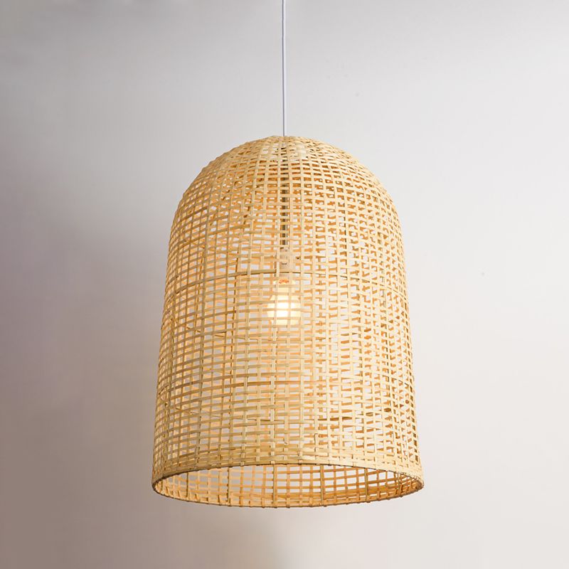 Canasta contemporánea de colgante de colgante Bambú 1 Lámpara de comedor ligero en beige