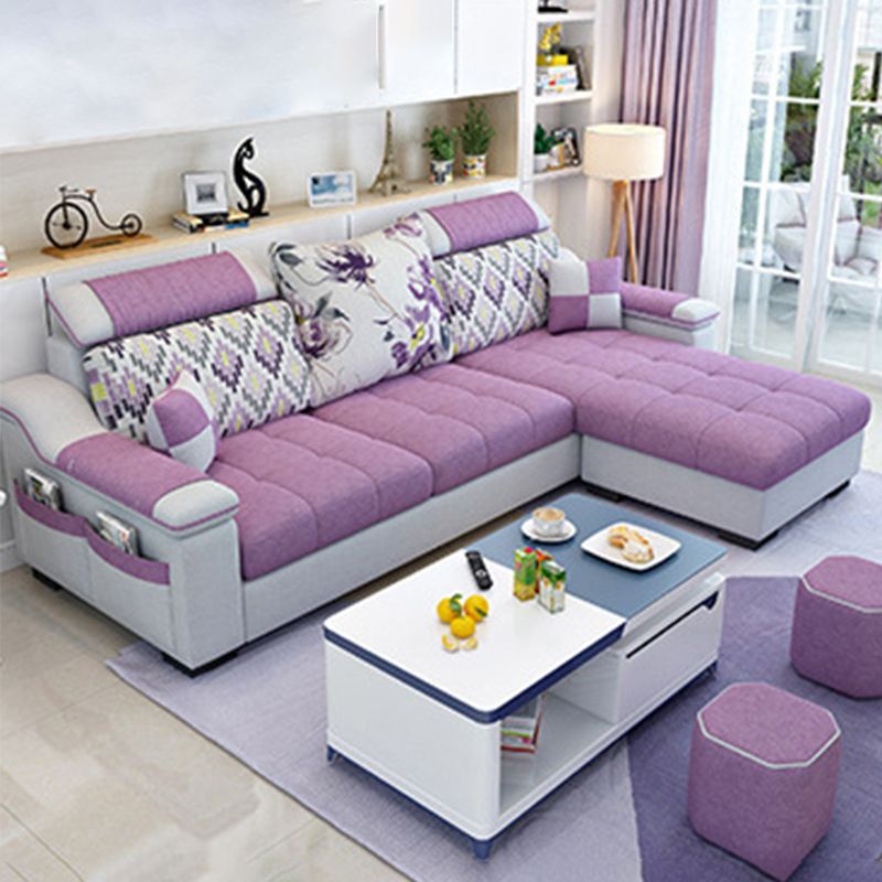 Nordic with Storage Fabric Living Room Sofa Chaise Pillows Sofa