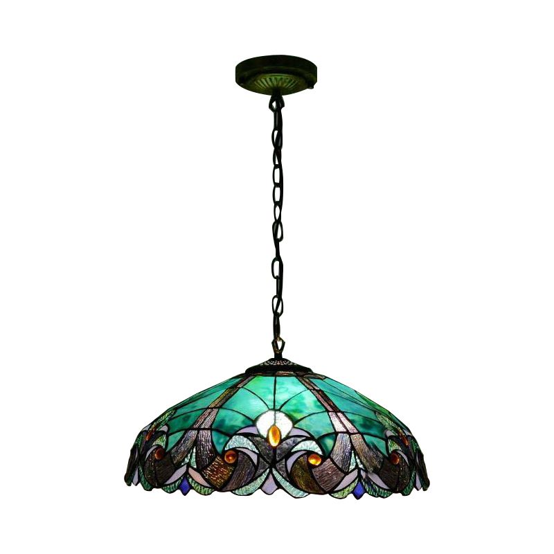 Tiffany Pendant Lighting Stained Glass 18" Wide Hanging Light with Adjustable Chains for Living Room