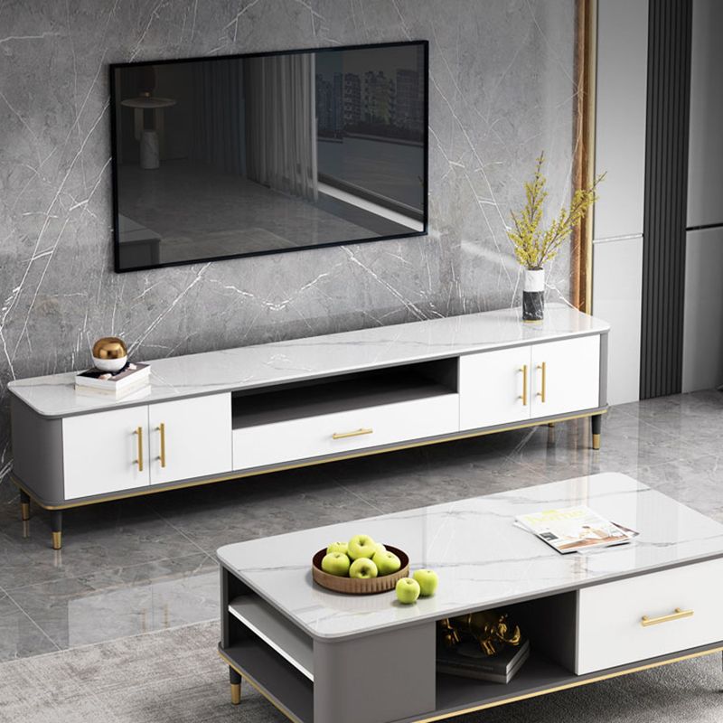 Glam Media Console TV Stand Stone TV Stand Console with Drawer