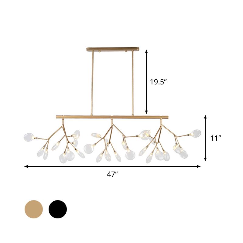 Firefly Hanging Island Light Modernist Clear Glass Dining Table Ceiling Pendant in Black/Gold