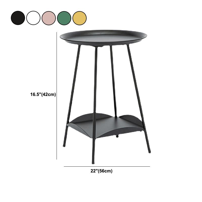 Mid-Century Metal Round Tray Top Side Table 22-inch 4 Legs End Table with Shelf