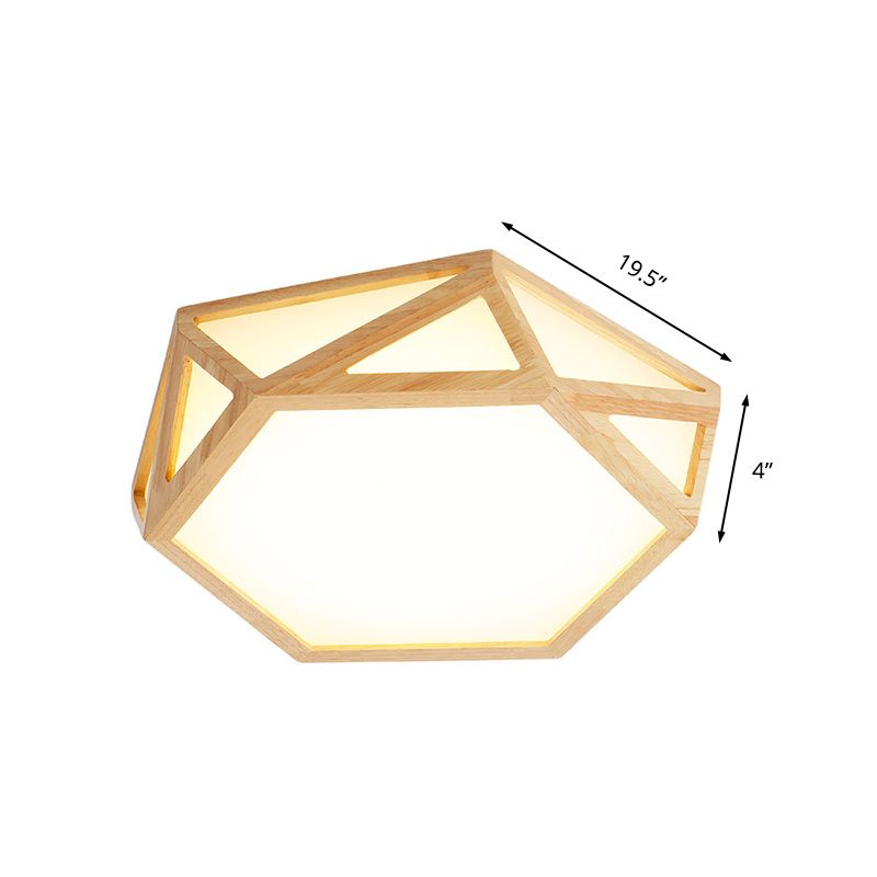 16"/19.5"/23.5" Wide Geometric Flush Mount Nordic Wood Beige LED Flush Mount Lamp for Living Room