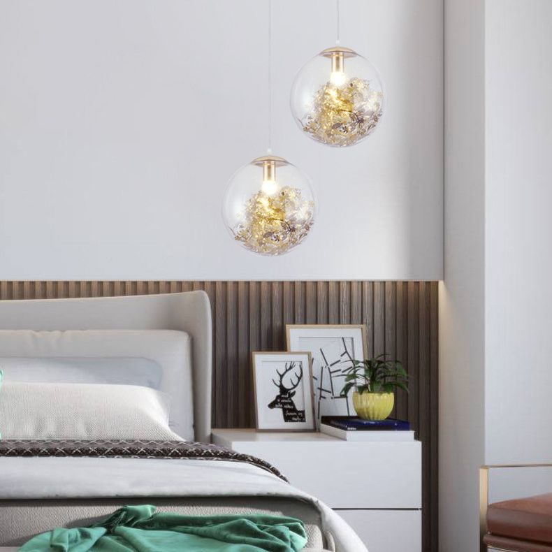 Flower Cluster Silhouette Design Glass Hanging Light Nordic Minimalism Style Globe Pendant Lamp for Bedroom