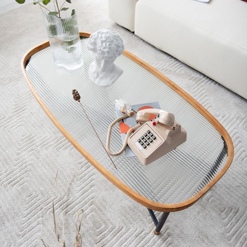 Geometric Clear Glass Coffee Table with Wood Edge 1 Single Cocktail Table